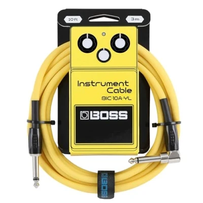 Imagen de Serie BOSS BIC 10A Cable de Instrumento Conectores Recto a ángulo ¼ Pulgada 3 m Longitud Cables Guitarra, bajo y más Amarillo