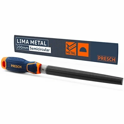 Imagen de Presch Lima semirredonda 200mm de alta calidad con para limar curvas y líneas rectas en metal, madera o plástico metálica media caña