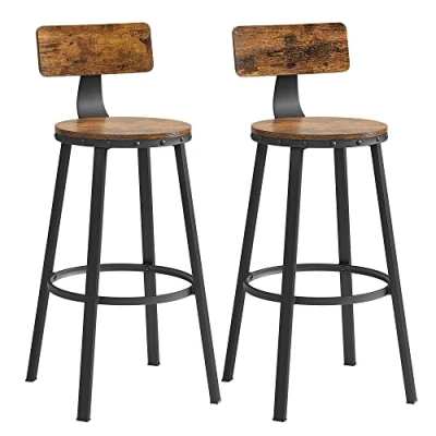 Imagen de VASAGLE taburetes de Bar, Juego 2 Altos con Respaldo, Cocina, Marco Acero, Asiento 73,2 cm Alto, fácil Montaje, Industrial, marrón rústico y Negro LBC026B01V1