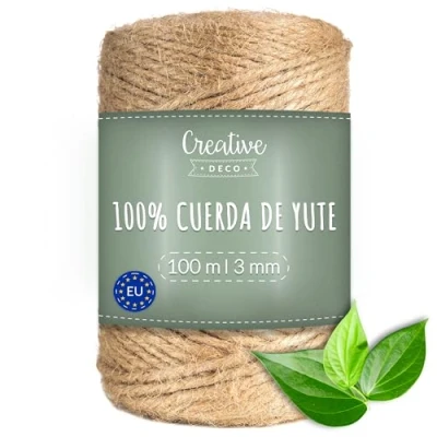 Imagen de Creative DECO 100 m Cuerda de Yute 3mm Cordel Manualidades Hilo Cordón Rollo Grande Marrón Natural Gruesa Fuerte, Embalaje, Decoración, Floristería, Artesanía y Bricolaje