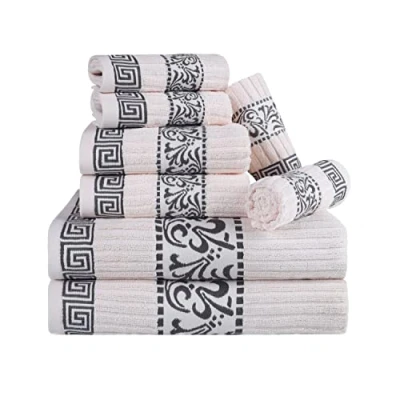 Imagen de Superior Juego de Toallas algodón 8 Piezas, patrón Griego Decorativo, artículos Esenciales para el hogar, absorbentes, decoración baño, SPA, Incluye 2 Mano,