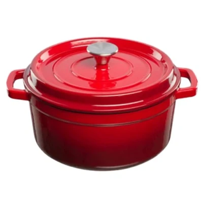Imagen de GRAND FEU Redondo Horno holandés de hierro fundido Olla esmaltado con tapa y asas anchas para Cocina Estofado, Paella, Freír, Asar, Saltear Cazuela 3,5 L, Rojo