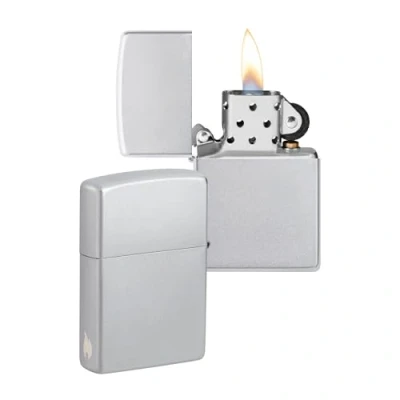 Imagen de Zippo Diseño con Llama de Satin Chrome Laser Engrave Mechero, rellenable, en una Caja Regalo halta Calidad