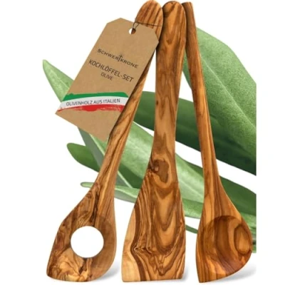 Imagen de Schwertkrone Juego de cucharas cocina madera olivo Italia antibacterianas y resistentes al calor Cuchara