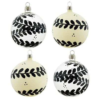 Imagen de Vitbis Bolas de Cristal soplado pintadas a Mano Decoración para árbol Navidad Pascua Pintura Inspirada en la Naturaleza Patrón Negro 8 cm 4 Unidades