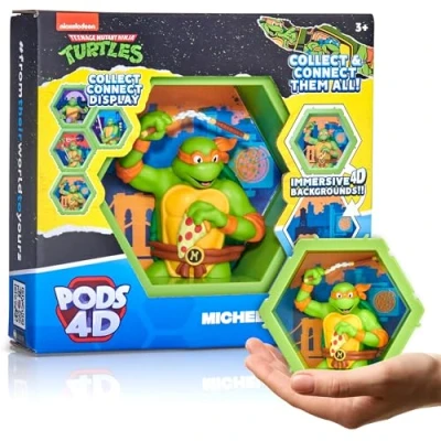 Imagen de WOW! PODS 4D Ninja Turtles Michelangelo, Figura Coleccionable única conectable Que explota de su Mundo en el tuyo, exhibición Pared o Estante, Serie 1 n.º 432