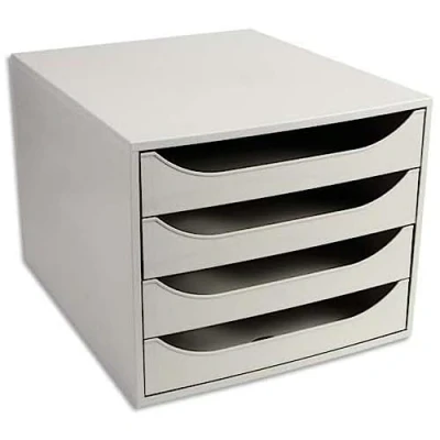Imagen de Exacompta 228606D Caja de almacenamiento Office con 4 cajones para documentos DIN A4+ Ecobox alta capacidad más espacio en el escritorio Big Box Gris