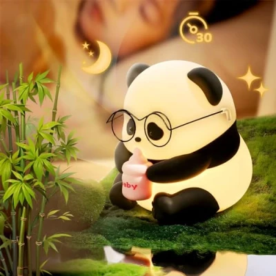 Imagen de HEDMON luz de noche para niños, panda silicona 3 modos LED lámpara bebés con temporizador 30 minutos USB recargable control táctil cabecera niños