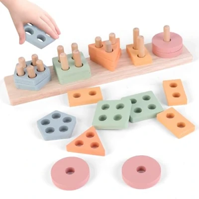 Imagen de SUPERBE BEBE Juguete Montessori de Madera para Apilar y Clasificar Bebés Niños 3 Años Actividad Desarrollo Colores Pastel Juegos Educativos Regalo Cumpleaños