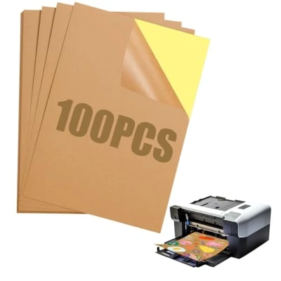 Imagen de 100 hojas Papel de Pegatinas A4 para Impresión Etiquetas adhesivas Sticker Papers Kraft Etiqueta impresoras láser, inyección tinta y copiadoras