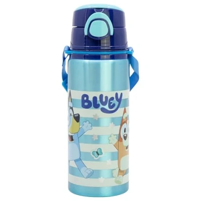 Imagen de Botella de agua infantil aluminio 730 ml con correa, asa, tapón y pajita Bluey