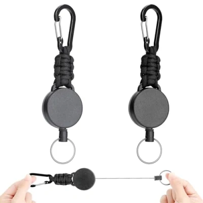 Imagen de AiQInu 2 piezas Llavero Retractil, Extensible, Retráctil Resistente con Cable Acero 60cm, Mosquetón de Carrete