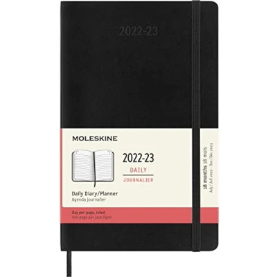 Imagen de Moleskine Agendas de 18 meses 2022 2023, Agenda Diaria con Tapa Blanda y Cierre Elástico, Tamaño L 13 x 21 cm, Color Negro