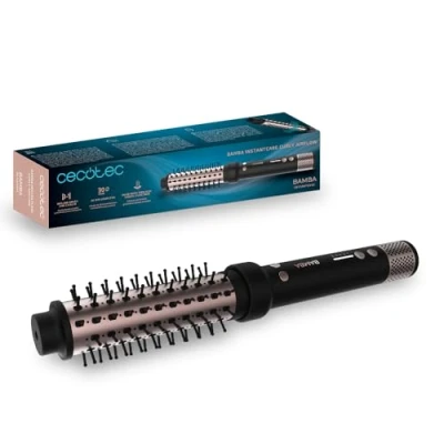 Imagen de Cecotec Cepillo Alisador Bamba InstantCare Curly AirFlow. Seca y Riza, Cilindro de 34mm, Revestimiento Cerámico, Cabezal Giratorio, Todo tipo Cabello, 120ºC 160ºC, Cable 1,9m