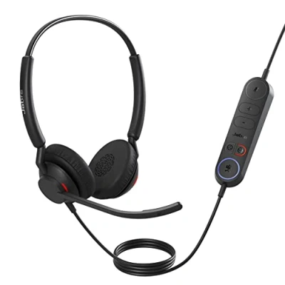 Imagen de Jabra Engage 40 Auriculares Estéreo con cable, Inline Call Control, 2 micrófonos, cancelación de ruido, ultraligero, cable USB A, Certificado para MS Teams, funciona todas las plataformas, Negro