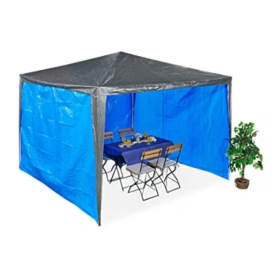 Imagen de Relaxdays Laterales de Carpa con Cierres Contacto en Set 3, 2x3 m, Impermeables, Poliéster, sin Ventanas, Celeste, 200 x 300 0.1 cm