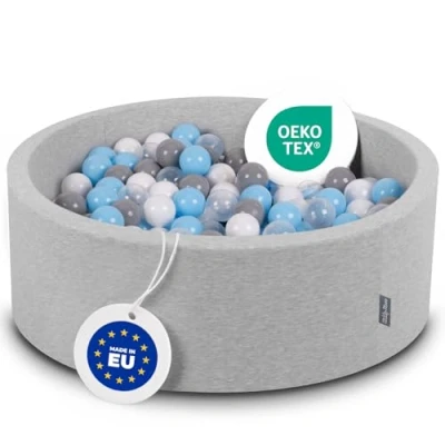 Imagen de KiddyMoon Piscina De Bolas 90X30cm/200 para Ninos Hecha En La UE, Gris Clro:Gris/Blanco/Transparente/Babyblue