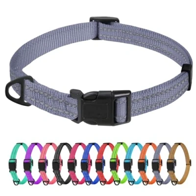 Imagen de TagME Collar Perro Ajustable,Collar Nylon Reflectante,para Caminar Correr Entrenamiento,para Perros Extrapequeños,Gris,1.5cm De Ancho