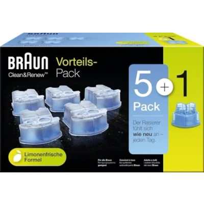 Imagen de Accesorio afeitadora Braun Clean&amp;Renew, Cartuchos de limpieza, Máxima higiene, 6 unidades