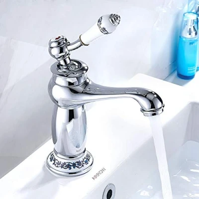 Imagen de Mezclador lavabo baño latón cromado vintage antiguo monomando de cerámica para (plata)