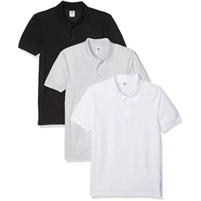 Imagen de Fruit of the Loom 65/35 Camisa de Polo, Blanco/Negro/Heather, XL (Pack 3) para Hombre