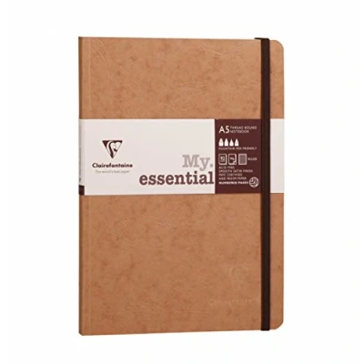 Imagen de Clairefontaine Ref 79346C Cuaderno con rosca para bolsa de edad (192 páginas) Tamaño A5, reglas forradas, papel vitela cepillado 90 g/m², cierre elástico cubierta marrón