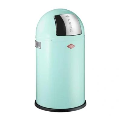 Imagen de WESCO Pushboy junior Papelera en color verde menta, chapa de acero con recubrimiento polvo, 22 litros volumen, gran tapa inoxidable, recipiente interior extraíble