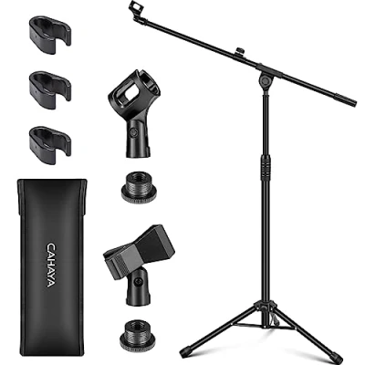 Imagen de CAHAYA Upgraded Trípode Boom Hoja Micrófono Soporte Universal de Metal Mic Stand con Bolsa Transporte, para Actuación Canto Discurso Boda Escenario y al Aire Libre CY0311