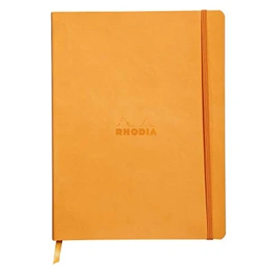 Imagen de RHODIA 117515C Cahier Souple Orange 19x25 cm Ligné 160 pages Papier Clairefontaine Ivoire 90 g/m² Marque Page, Fermeture Élastique Couverture Simili Cuir Collection Rhodiarama