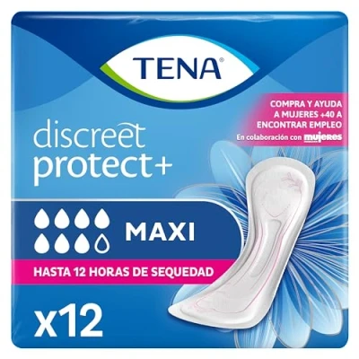 Imagen de TENA Discreet Maxi x12 Compresas Muy Absorbentes para Incontinencia y Pérdidas de Orina abundante Hasta 12 Horas Sequedad 1 Paquete con Bolsitas Individuales