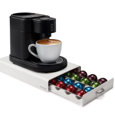 Imagen de Navaris Dispensador de cápsulas café Compatible con Vertuo y Nespresso Cajón Soporte para cafetera Accesorio Capacidad 24x cápsula Crema