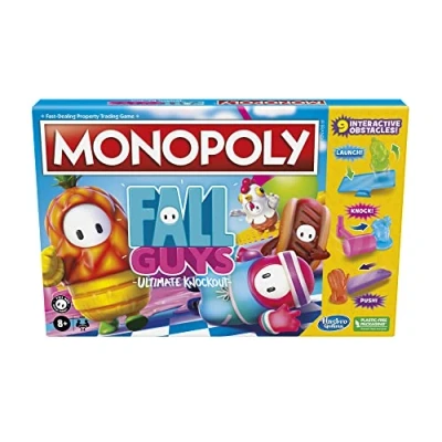 Imagen de Monopoly Fall Guys Ultimate Knockout Edition Juego de mesa para jugadores 8 años en adelante, esquiva obstáculos interactivos, incluye troquel