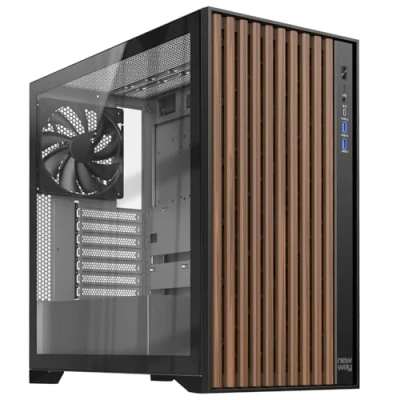 Imagen de NEWWAY 2024 NW1 Caja para PC Frontal de Madera Media Torre Compatible con ATX/Micro ATX/ITX Tipo C USB Ventiladores incluidos 3 x 140 mm PWM Panel Lateral Cristal Templado