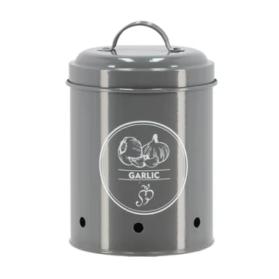 Imagen de Esschert Design Tarro de almacenamiento ajos, antracita, lata gris, olla ajos para cocina