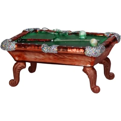 Imagen de Adornos para árbol de Navidad cristal, 11,4 cm, figura mesa billar colgar, pintada a mano y con purpurina, colgante Navidad, billar, marrón verde