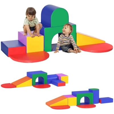 Imagen de HOMCOM Juego de 7 Bloques Psicomotricidad para Niños Construcción Figuras Juguete Aprendizaje Escalar y Gatear Multicolor