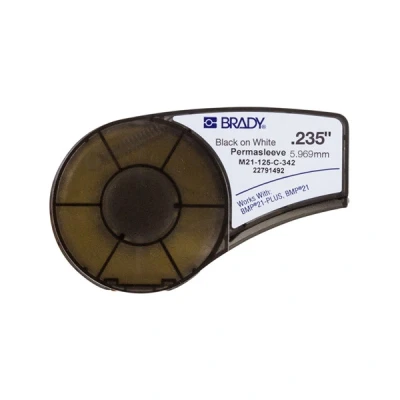 Imagen de Brady ( M21 125 C 342 ) Manguito de poliolefina termorretráctil PermaSleeve para BMP21 PLUS; 6.00 mm x 2.10 m Negro sobre blanco