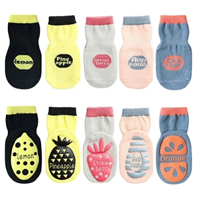 Imagen de FedMois Pack de 5 Calcetines Antideslizantes Algodón para Bebé Niños, Fruta, 0 1 año