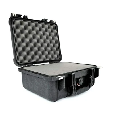 Imagen de PELI 1400 Maleta protectora profesional para cámaras, objetivos, drones y sistemas ópticos, IP67 estanca, 9L de capacidad, fabricada en Alemania, con espuma personalizable, color negro