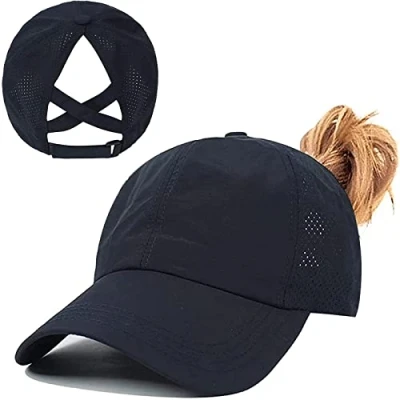 Imagen de Gorra de Béisbol Mujer Cola Caballo,Ponycap High Messy Bun,Verano Transpirable Secado rápido del Deporte,Ajustable Buckle,Malla Casuales (Azul Tibetano)