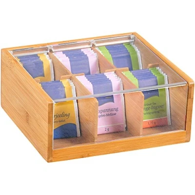 Imagen de Kesper Caja para bolsitas de té (Madera bambú, Color marrón, 22 x 21 9,5 cm