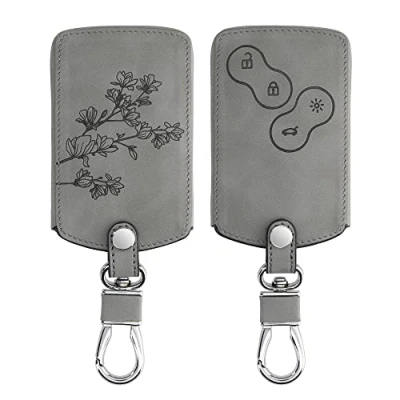 Imagen de kwmobile Funda Compatible con Renault Llave de Coche 4 Botones (Solo Keyless Go) Case Piel Nobuck sintética para Mando Magnolias Gris