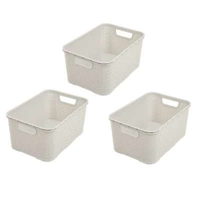 Imagen de BranQ Home essential Juego de 3 cestas plástico en diseño ratán, tamaño M, 10 l, polipropileno, color crema
