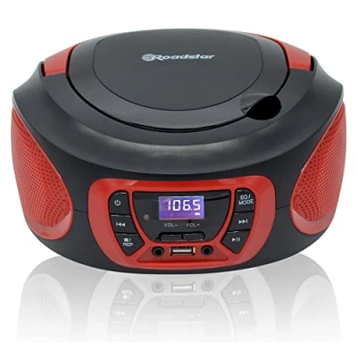 Imagen de Roadstar CDR 365U/RD Radio CD Player Portátil Digital FM PLL, Boombox Reproductor CD, R, RW, MP3, Puerto USB, Stereo, AUX IN, Salida de Auriculares, Negro / Rojo