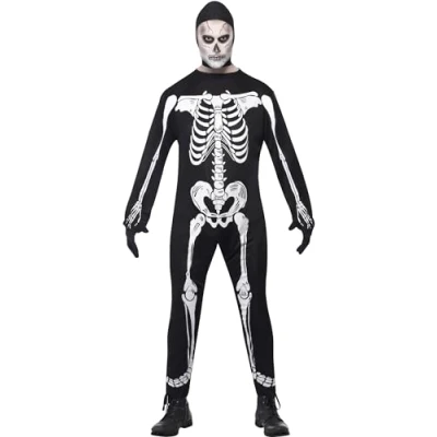 Imagen de Smiffys Disfraz de esqueleto cuerpo entero, Negro, con capucha y guantes
