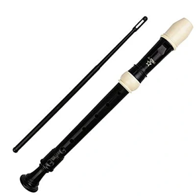 Imagen de A Star Soprano/Descant School Recorder Instrumento, digitación inglesa/barroca Clave de C con tabla aprendizaje, bolsa, varilla limpieza marrón y blanco