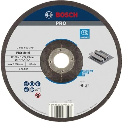 Imagen de Bosch 2 608 600 379 Disco de desbaste acodado Expert for Metal A 30 T BF, 180 mm, 8,0 mm (pack 1)