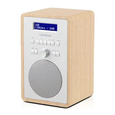 Imagen de LEMEGA CR2+ Radio Digital Dab/Dab+,Radio FM,Radio Dab alimentada por la Red eléctrica,Reloj con Dos alarmas,20 emisoras preseleccionadas,Salida para Auriculares,Efecto Madera. Roble Blanco