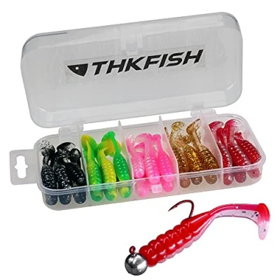 Imagen de THKFISH 30 señuelos de Pesca plástico Suave Bicolor 5 cm para Crappie, róbalo, Trucha