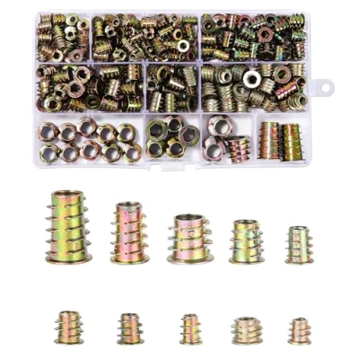 Imagen de 236 tuercas roscadas de madera, M4, M5, M6, M8, M10, aleación zinc, manguitos roscados para muebles surtido hexagonales insertos